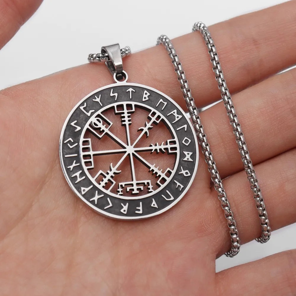 Collar Brújula Vegvisir Colgante Vikingo plata