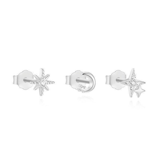 Pendientes Clavo Luna Creciente y Estrellas