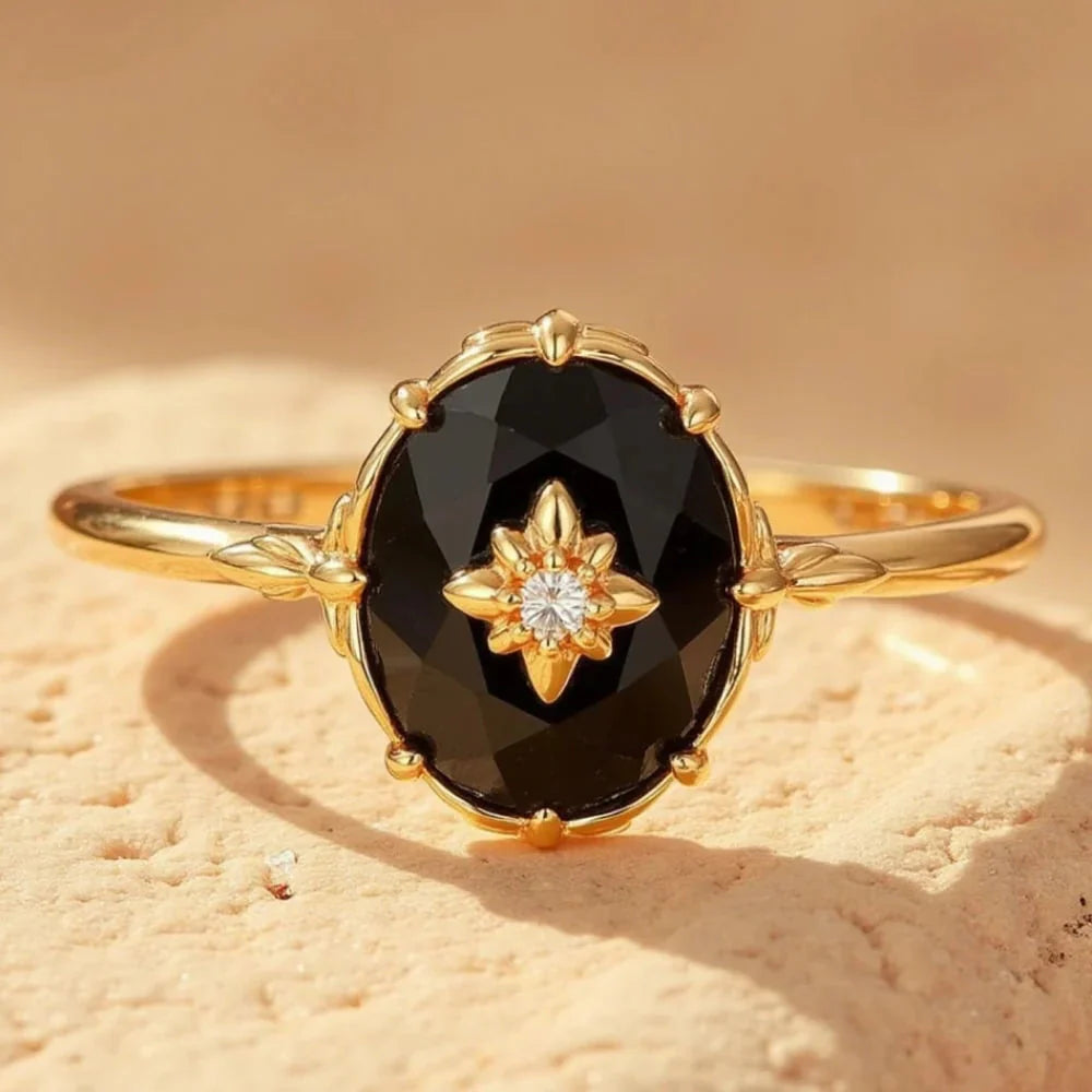 Anillo Ajustable "Encanto Nocturno" en Ágata Negra 