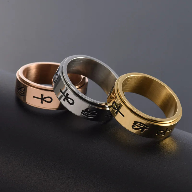 Anillo con Motivos Egipcios Antiestrés Giratorio oro