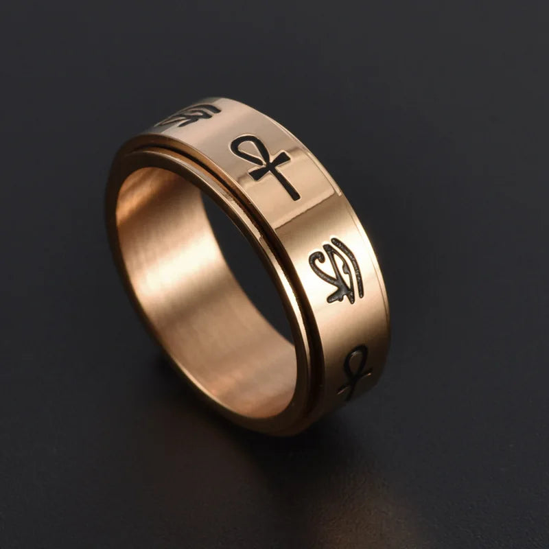 Anillo con Motivos Egipcios Antiestrés Giratorio oro rosa