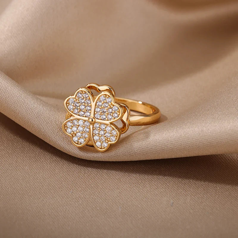 Anillo Antiestrés Anillo Giratorio Trébol de 4 Hojas oro