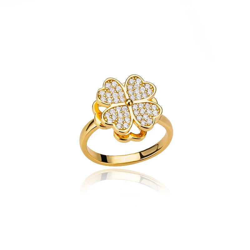 Anillo Antiestrés Anillo Giratorio Trébol de 4 Hojas oro
