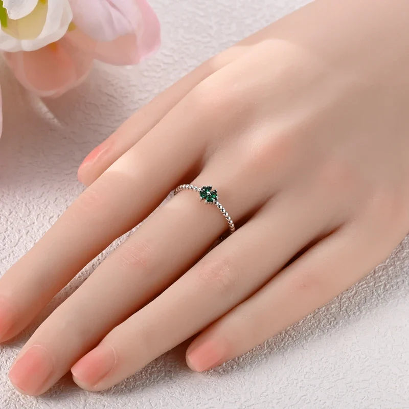 Anillo con Trébol de 4 Hojas Verde