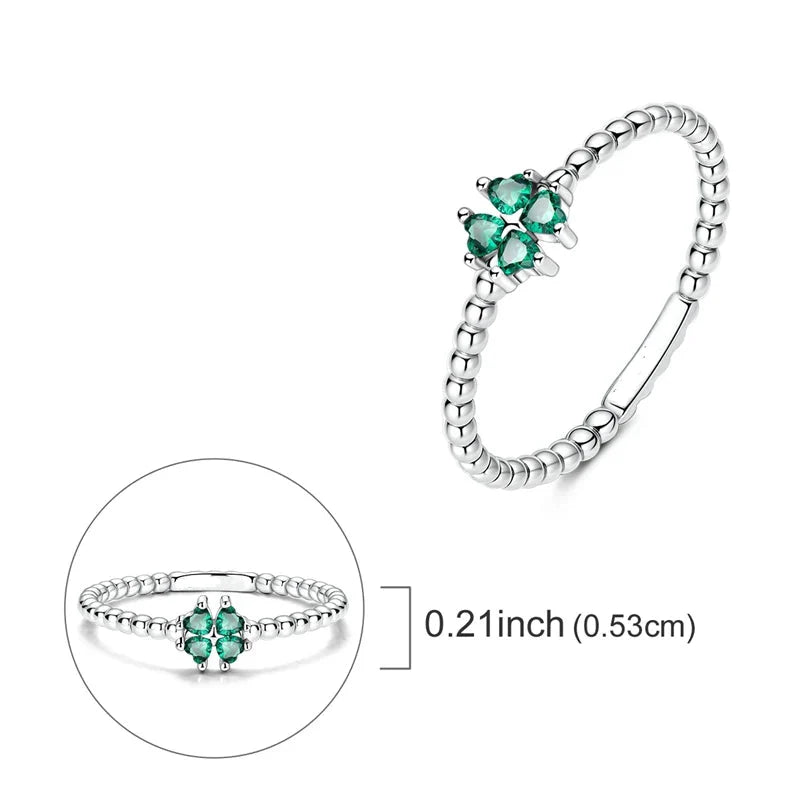 Anillo con Trébol de 4 Hojas Verde