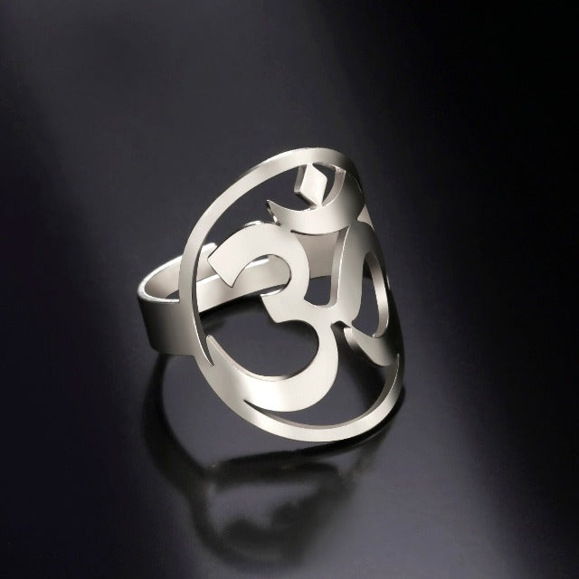 Anillo Budista Om Tibetano Sello Anillo Hombre Mujer Plata