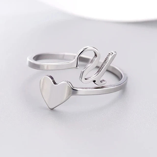 Anillo Corazón Inicial Plata U
