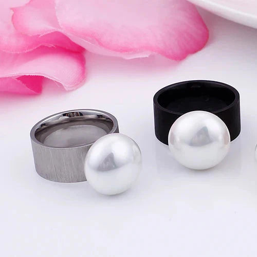 Anillo de Estilo Retro con Perla Blanca negra