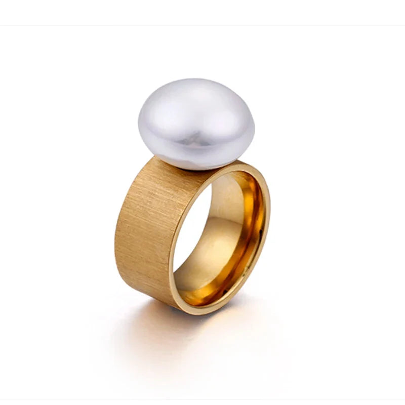 Anillo de Estilo Retro con Perla Blanca oro