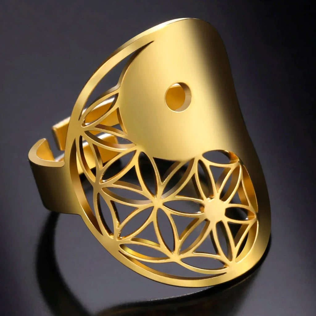Anillo Geométrico Yin Yang oro