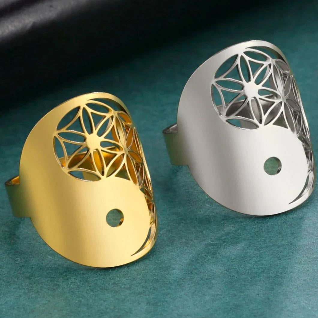Anillo Geométrico Yin Yang oro