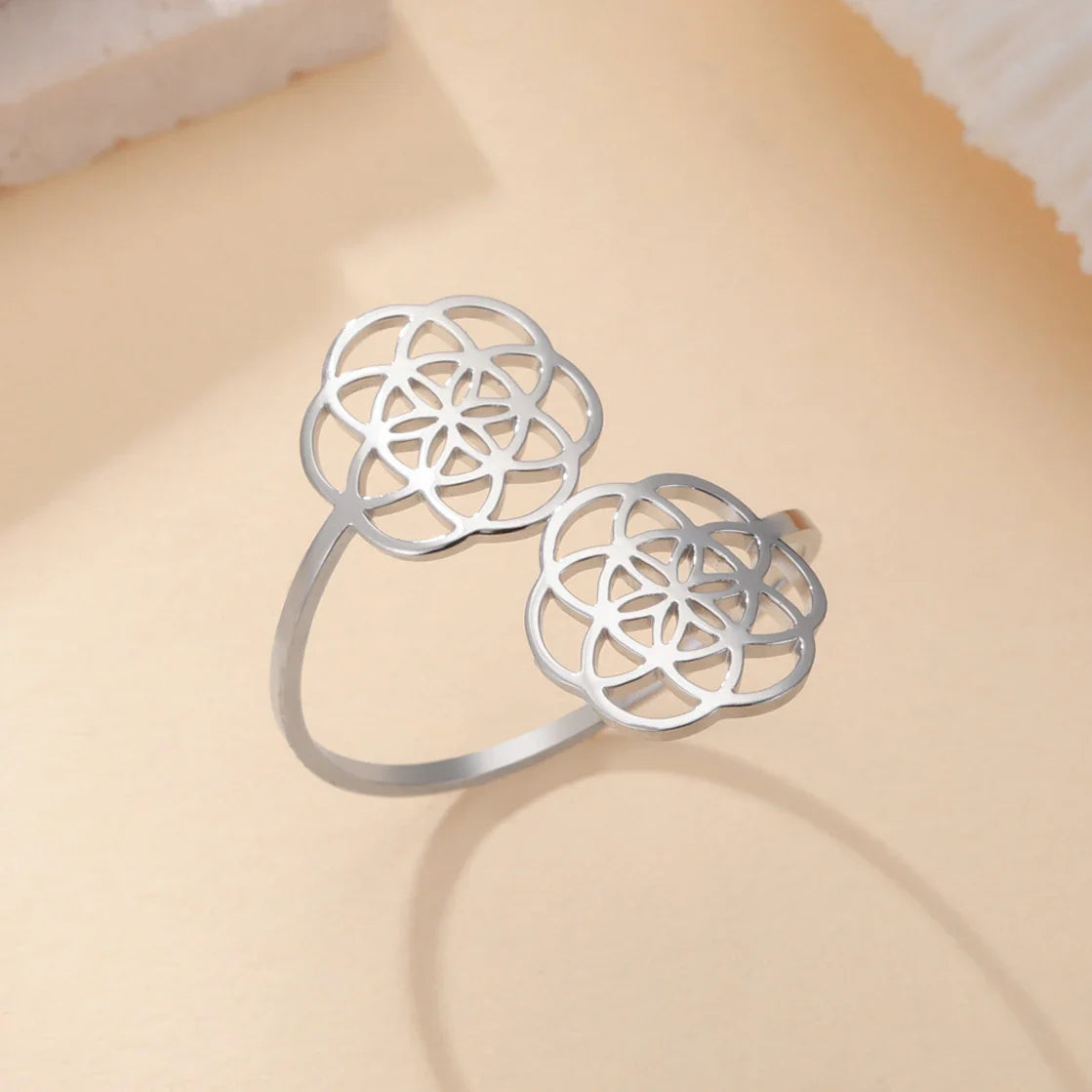 Anillo Semilla de la Vida Mujer Flor Mandala plata