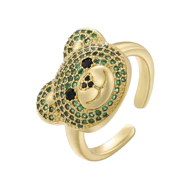 Anillo Oso Piedra Oro Y Verde