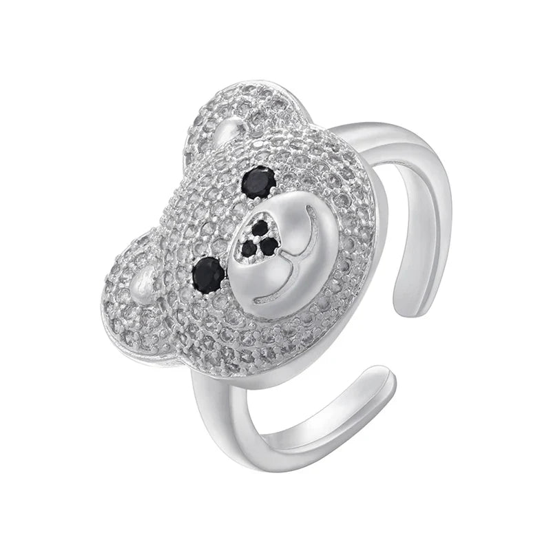 Anillo Oso Piedra Plata Y Blanco