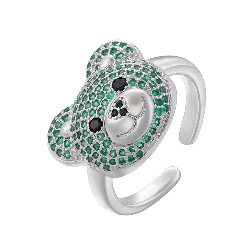 Anillo Oso Piedra Plata Y Verde