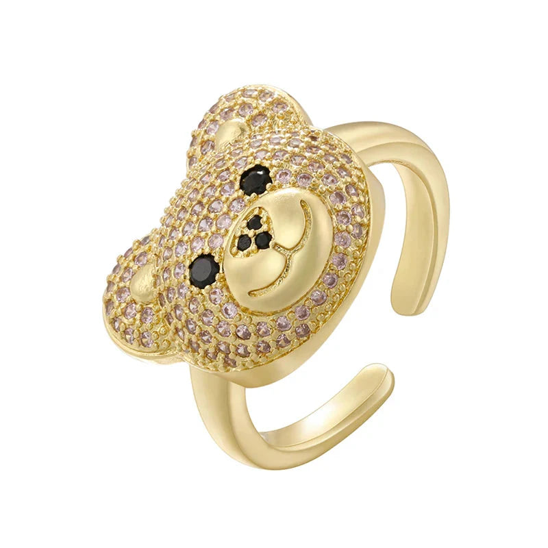 Anillo Oso Piedra Oro Y Rosa