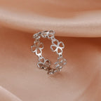 Anillo Retro con Tréboles de 4 Hojas para Mujer plata