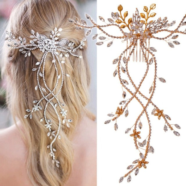 Pasador para el Cabello de Boda con Flores y Diamantes