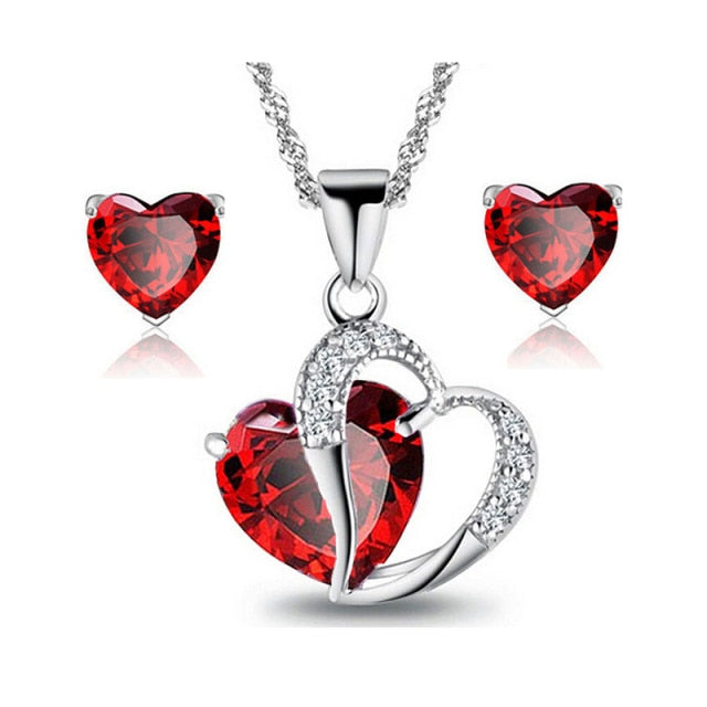 Joyería Corazón Collar y Pendientes rojos