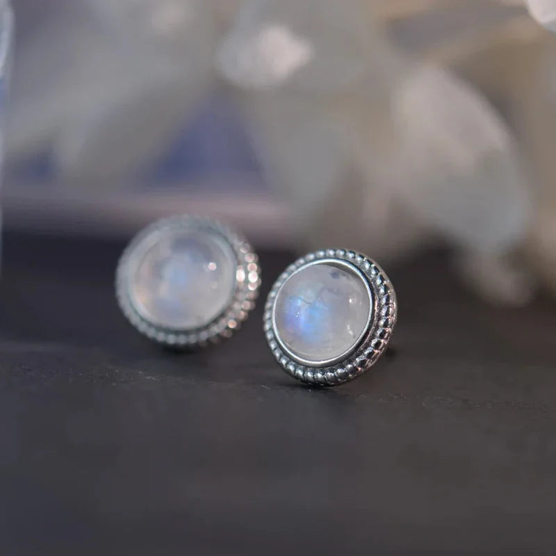 Pendientes de botón para mujer con piedra de luna