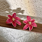 Pendientes de botón flor roja