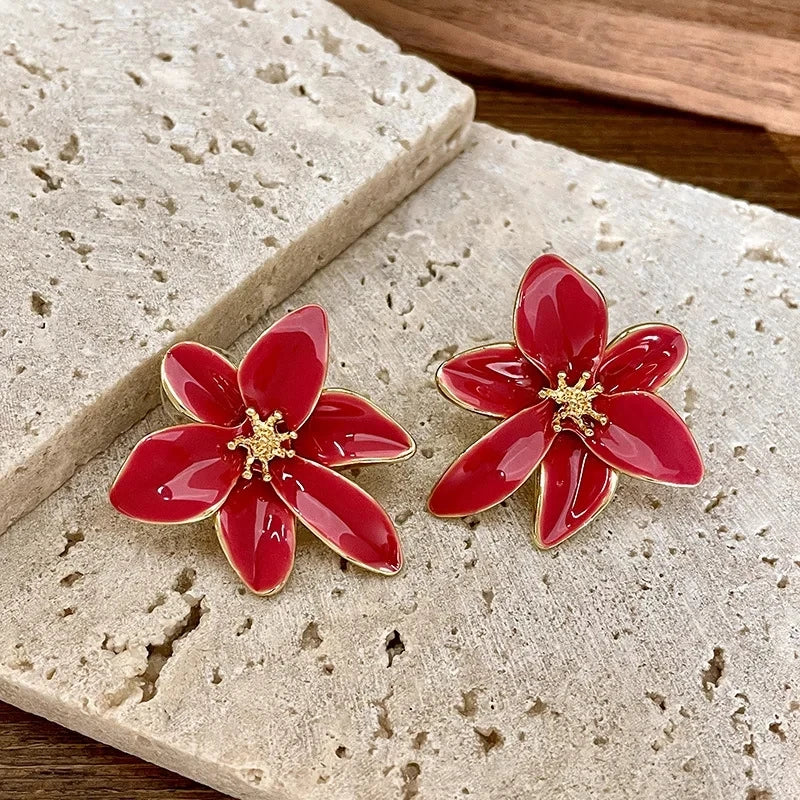 Pendientes de botón flor roja