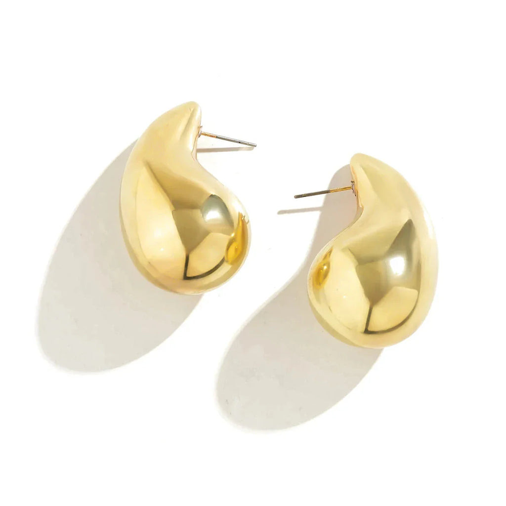 Pendientes de botón Gota de Agua Grande oro