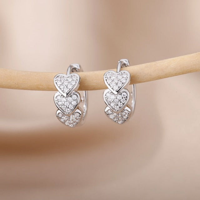 Pendientes Corazones Oro - Plata plata