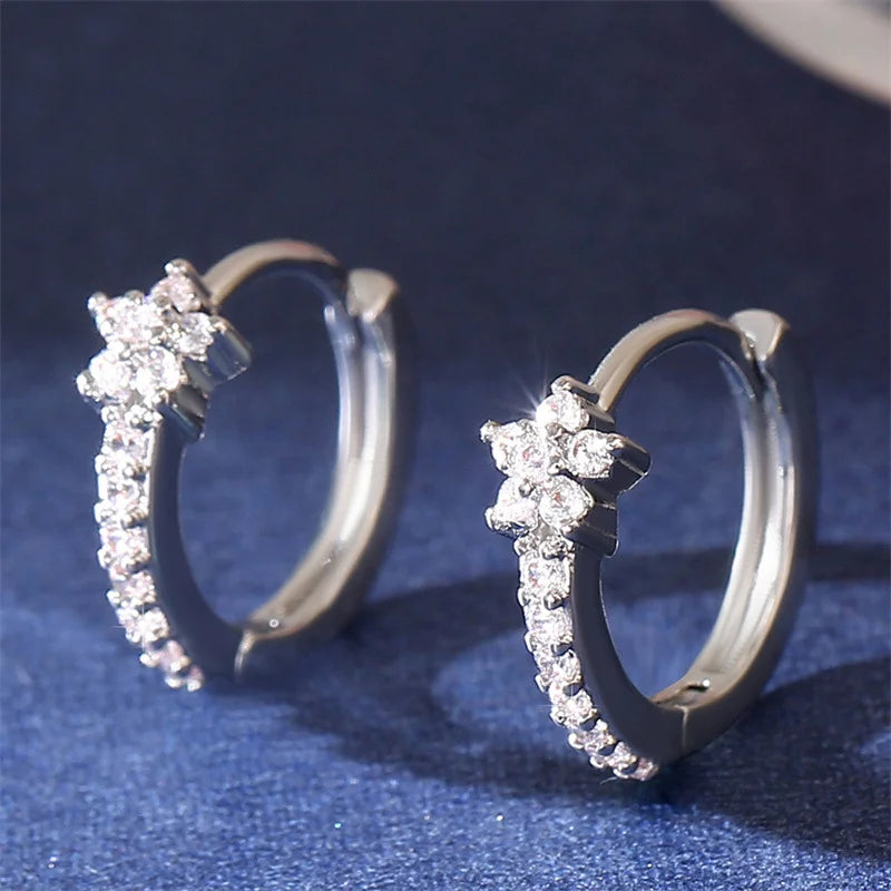 Pendientes Aros Estrellas en Circonio plateado