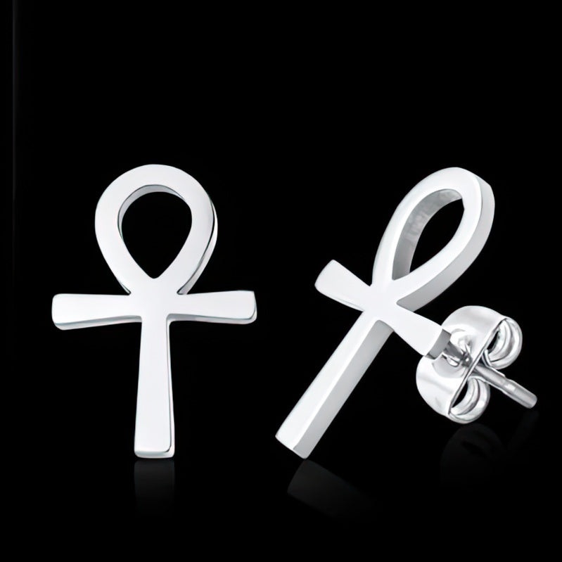 Pendientes Egipto Cruz de Ankh Hombre Mujer Plata
