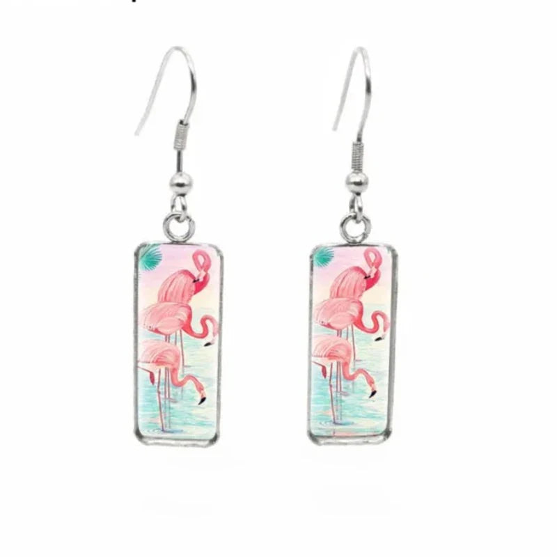 Pendientes Colgantes de Flamencos Rosas en Rosa y Azul