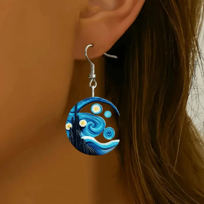 Pendientes Colgantes Media Luna azul