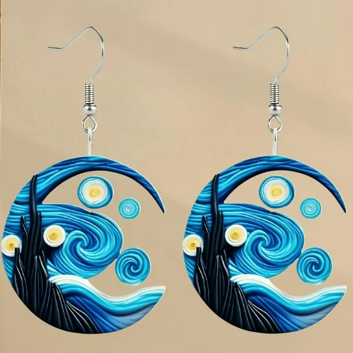 Pendientes Colgantes Media Luna azul