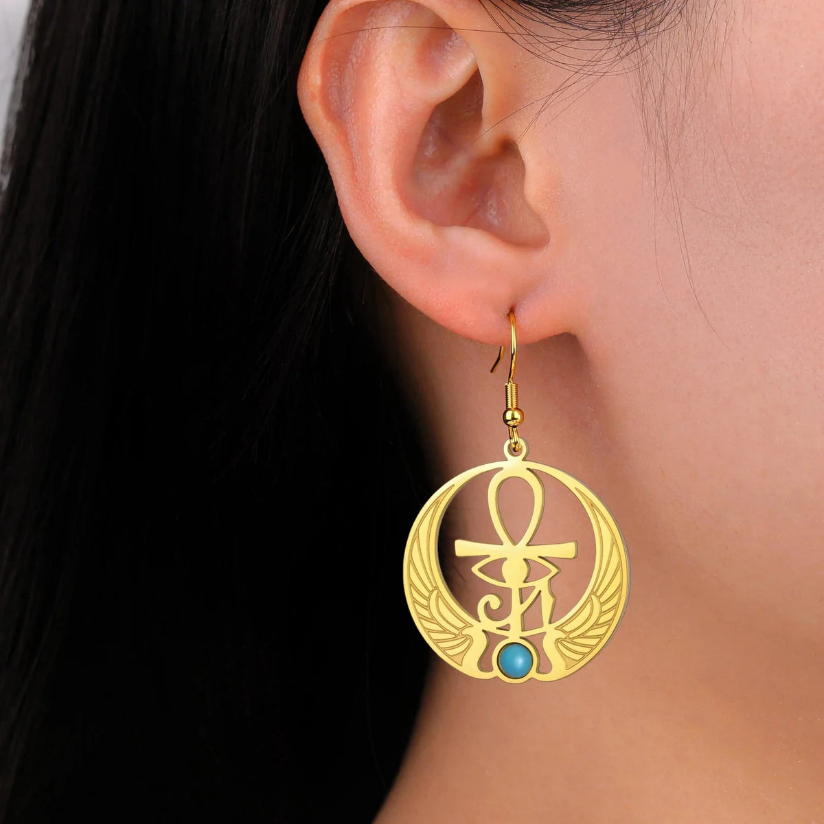 Pendientes Colgantes Egipto Ojo de Horus Oudjat oro