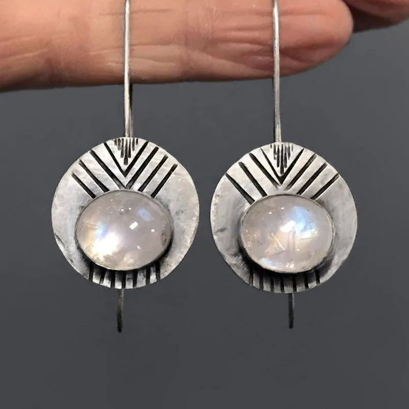 Pendientes Colgantes Étnicos con Piedra de Luna