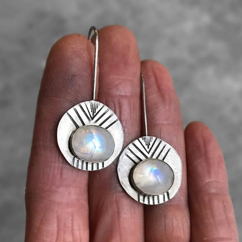 Pendientes Colgantes Étnicos con Piedra de Luna