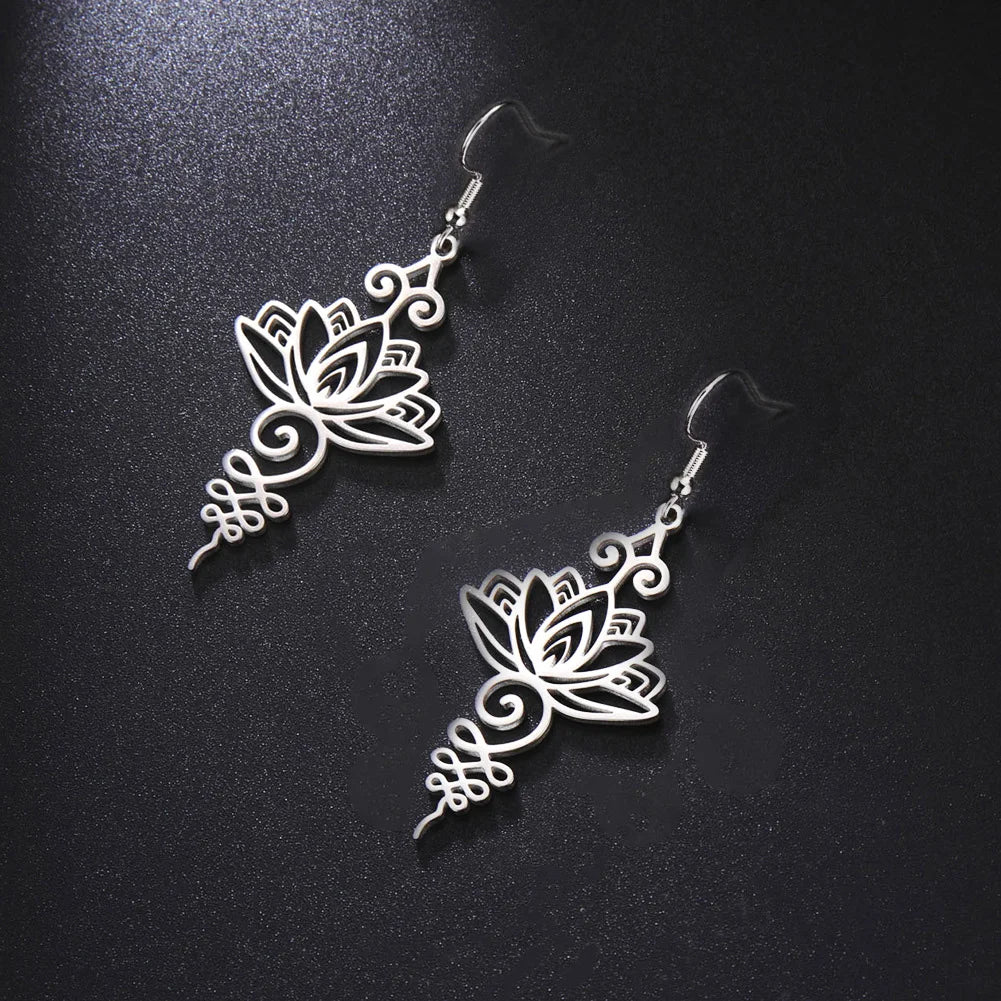 Pendientes Colgantes Flor de Loto para Mujer plata