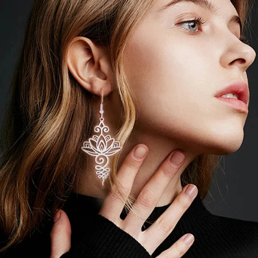 Pendientes Colgantes Flor de Loto para Mujer plata