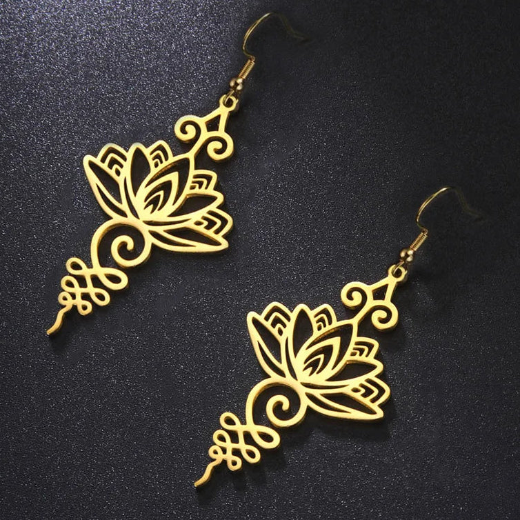 Pendientes Colgantes Flor de Loto para Mujer oro
