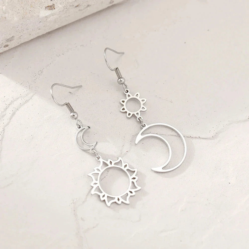 Pendientes Colgantes Luna y Sol plata