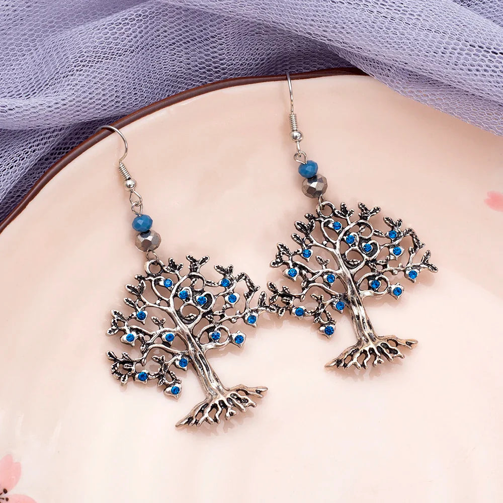 Pendientes Colgantes para Mujer Árbol de la Vida azul