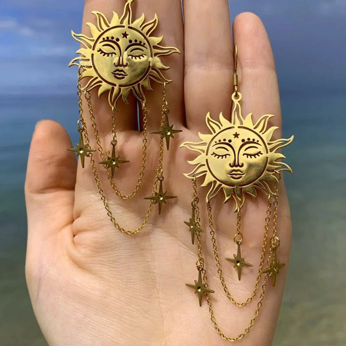 Pendientes Colgantes Sol y Estrellas