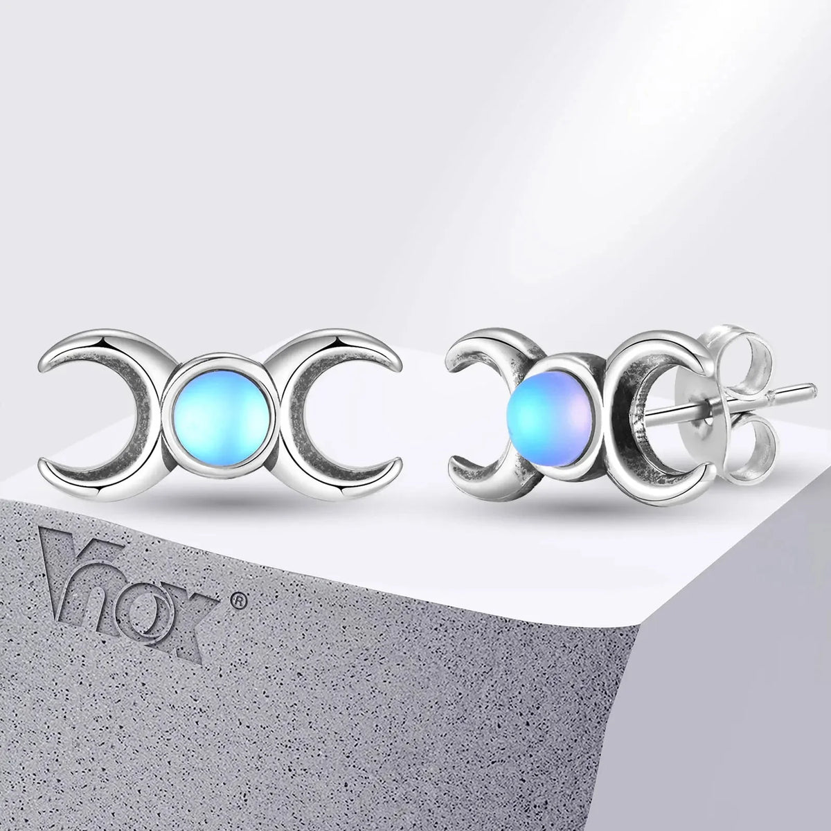 Pendientes de Botón Triple Luna Hechicería Wicca Mujer