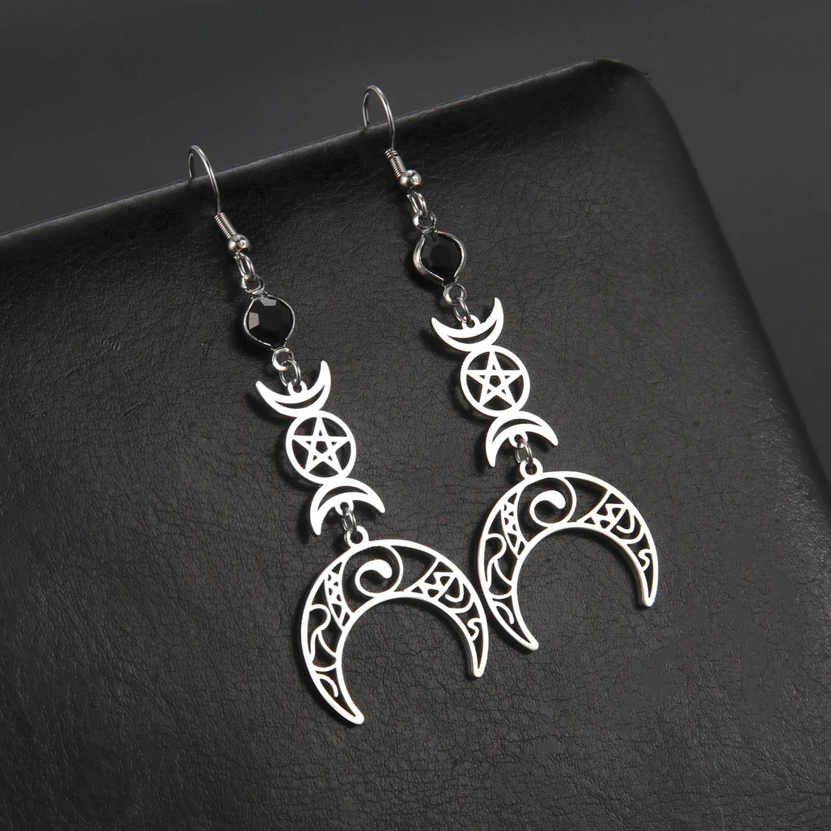 Pendientes Colgantes Triple Luna Brujería Wicca Mujer