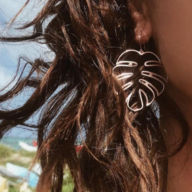 Pendientes Tropicales Hoja de Palma oro rosa