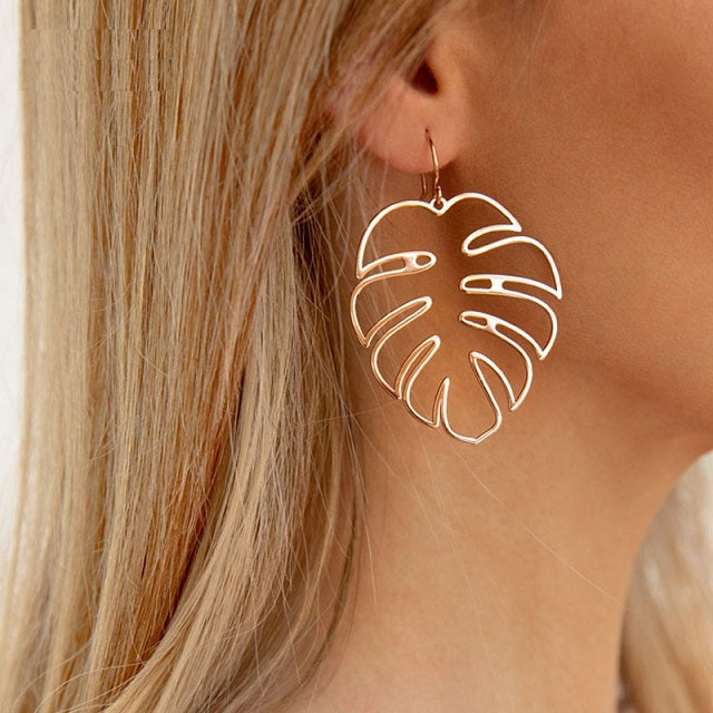 Pendientes Tropicales Hoja de Palma plata
