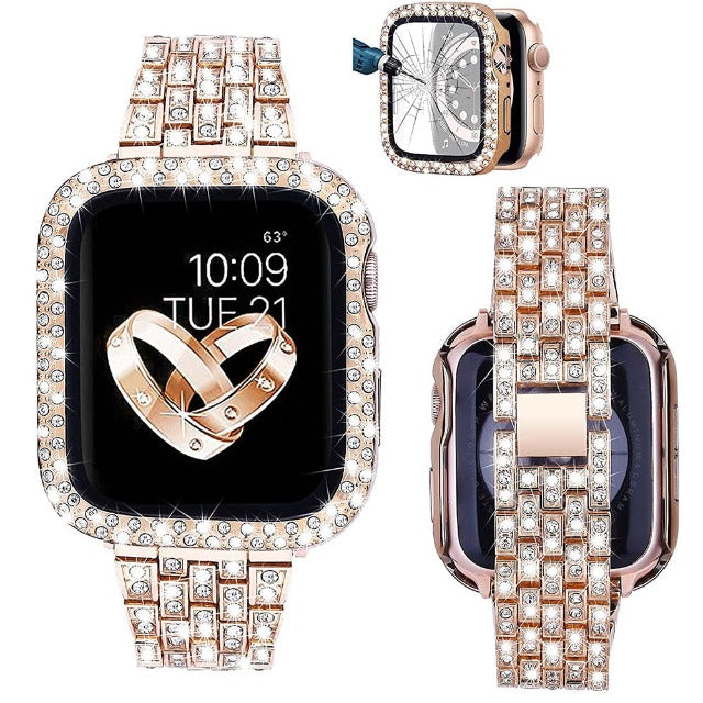 Pulsera Apple Watch con Caja Diamantes oro