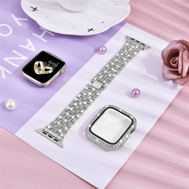 Pulsera Apple Watch con Caja Diamantes plata