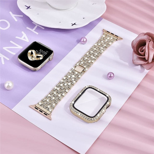 Pulsera Apple Watch con Caja Diamantes oro