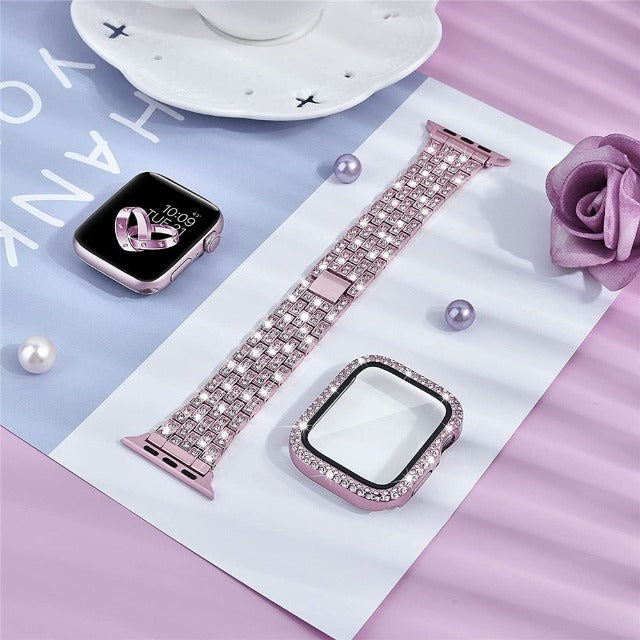 Pulsera Apple Watch con Caja Diamantes rosa